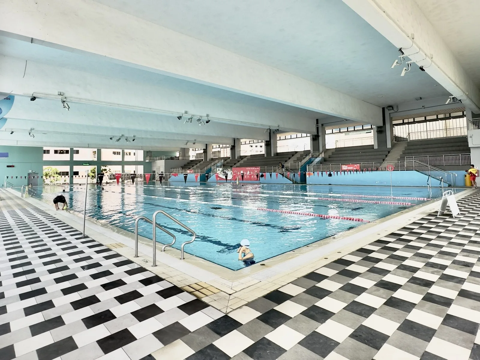 Outdoor training pool and fun pool area at Jurong West Swimming Complex